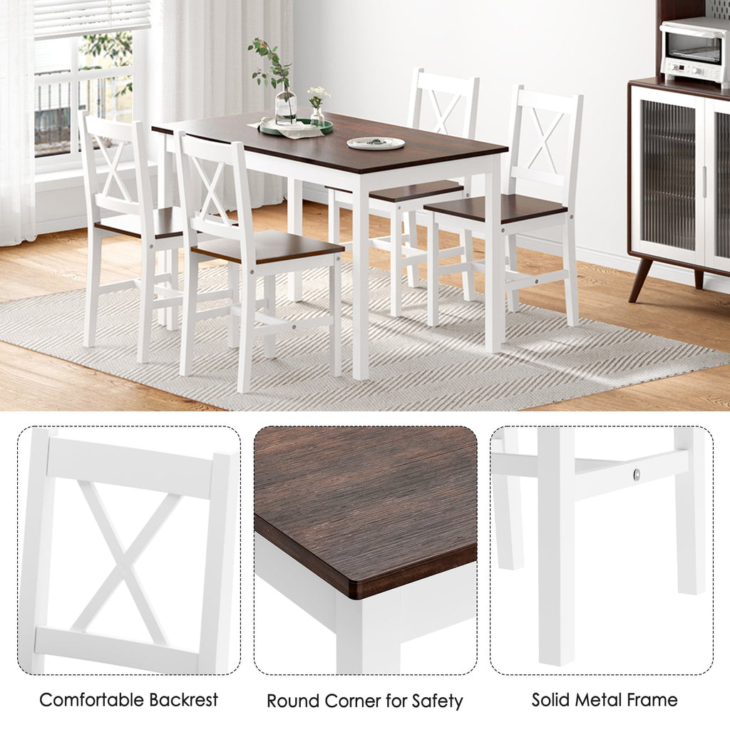 Soges 4-Person Dining Table Set 5 Pieces, Wood Kitchen Table Set with 4 Chairs for Kitchen Dining Room Restaurant, White&Oak