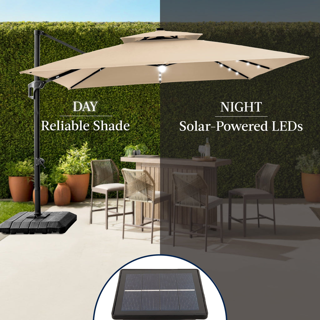 Best Choice Products 12x12ft 2-Tier Square Outdoor Solar LED Cantilever Umbrella w/ 360-Rotating Base   Gray