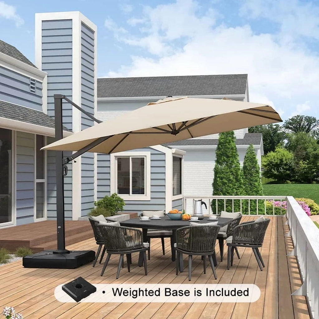 PURPLE LEAF 12 FT Outdoor Cantilever Umbrellas Square Aluminum Windproof Offset Umbrella with 360°Rotation Tilt Adjutable Garden Pool Large Patio Umbrella,Gray