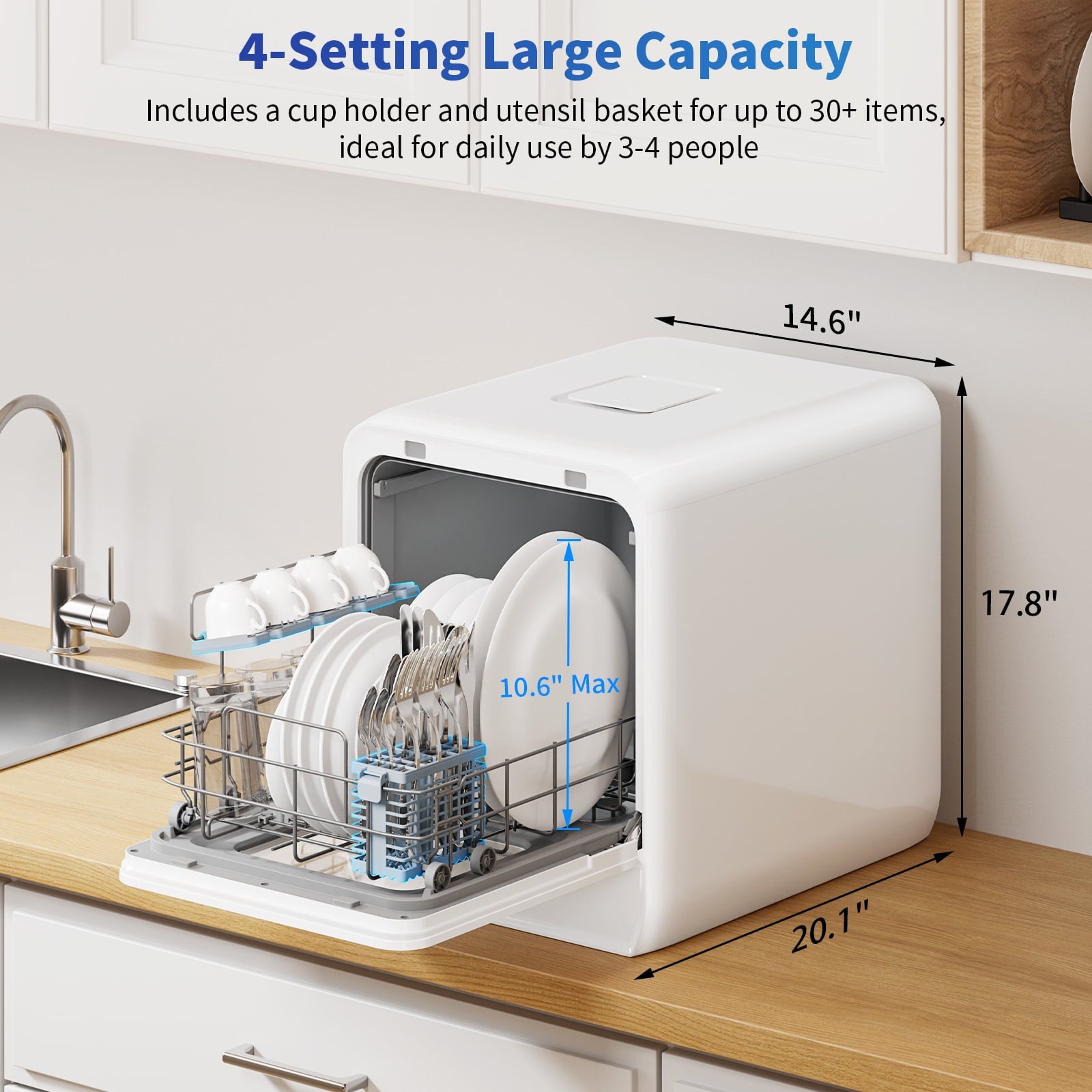 AIRMSEN 5-Place Settings Portable Countertop Dishwasher with 5L Built-in Water Tank, Ultra-Slim Dishwasher Upgrade 3 Spray Arms, 12H Delay Start and Salt Chamber Function, ZMW-DUHA01
