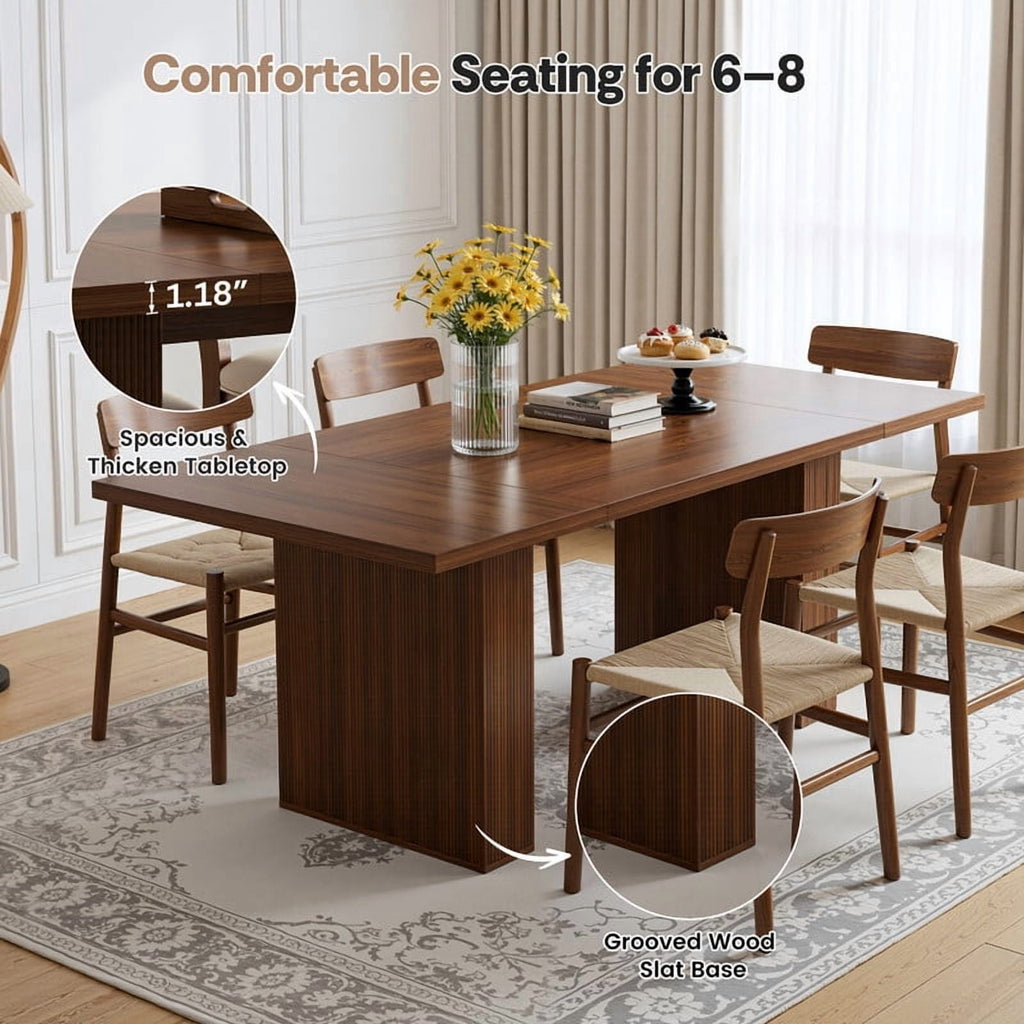 Hawsaiy Dining Table Set for 4, 78 Farmhouse Dining Table with 4 Upholstered Dining Chairs, Large Kitchen Table Set with Modern Shell Back Chairs & Metal Legs for Dining Room(Walnut + Black)