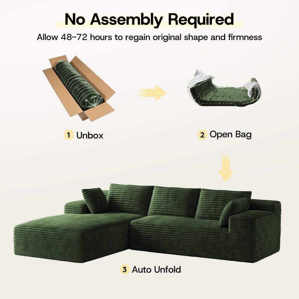 Patbrela 106 Sectional Couch for Living Room, L-Shaped Boneless Cloud Couch Corduroy Modern Sectional Sofa with Deep Seat and Thickened Cushion, No Assembly Required, Black