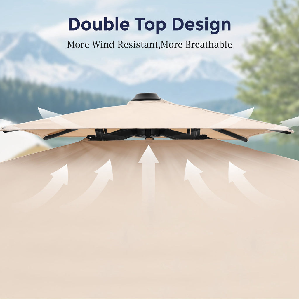 Alpha Joy 12x9ft Outdoor Patio Umbrella Large Rectangle Offset Cantilever Double Umbrella with 360°Rotation, Beige