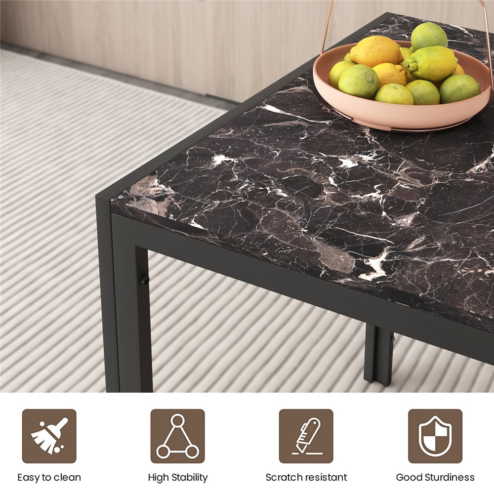 UHOMEPRO Dining Table Set for 4, 5 Piece Dining Room Table Set with Gray Velvet Upholstered Chairs, White Faux Marble Pattern Rectangle Kitchen Table Set for Breakfast Nook Small Space