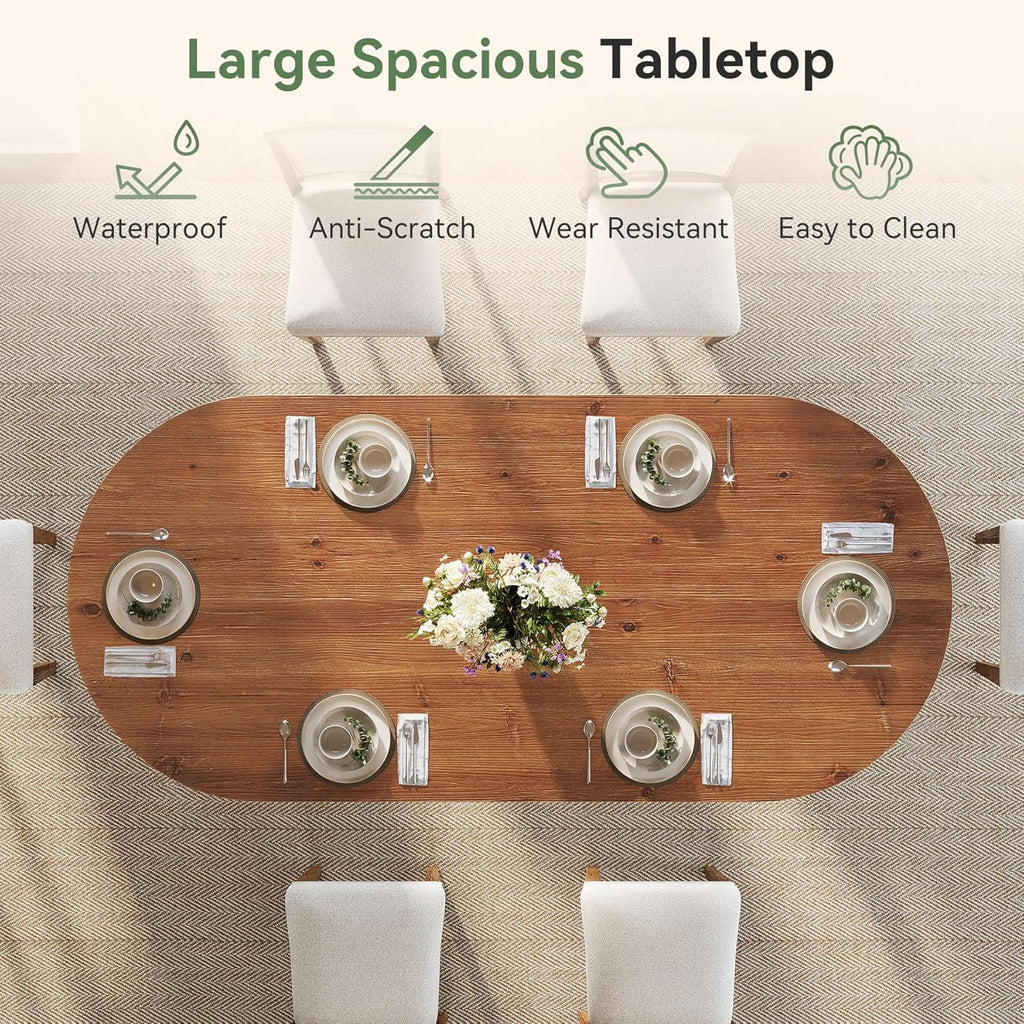 Tribesigns 63 Solid Wood Oval Dining Table, Farmhouse Kitchen Table for 4-6 People, Rusitc Wooden Dinner Table for Living Room, Dining Room (Natural Brown)