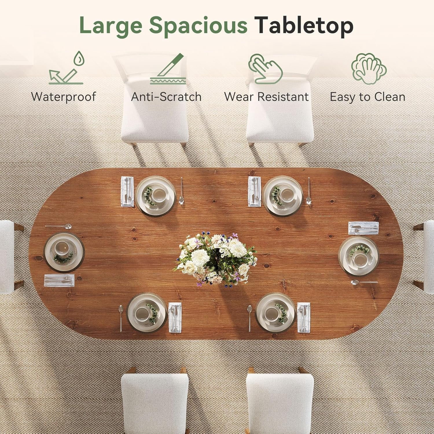 Tribesigns 63 Solid Wood Oval Dining Table, Farmhouse Kitchen Table for 4-6 People, Rusitc Wooden Dinner Table for Living Room, Dining Room (Natural Brown)