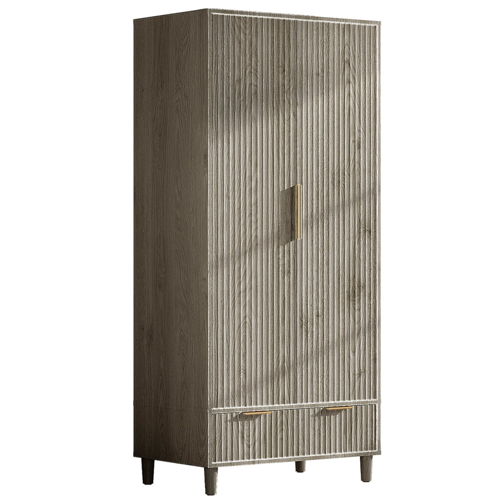 Ktaxon Wardrobe Armoire Closet with Hanging Rod, Modern Drawer & Shelf – Elegant White Finish Closet, Farmhouse to Mid-Century Style