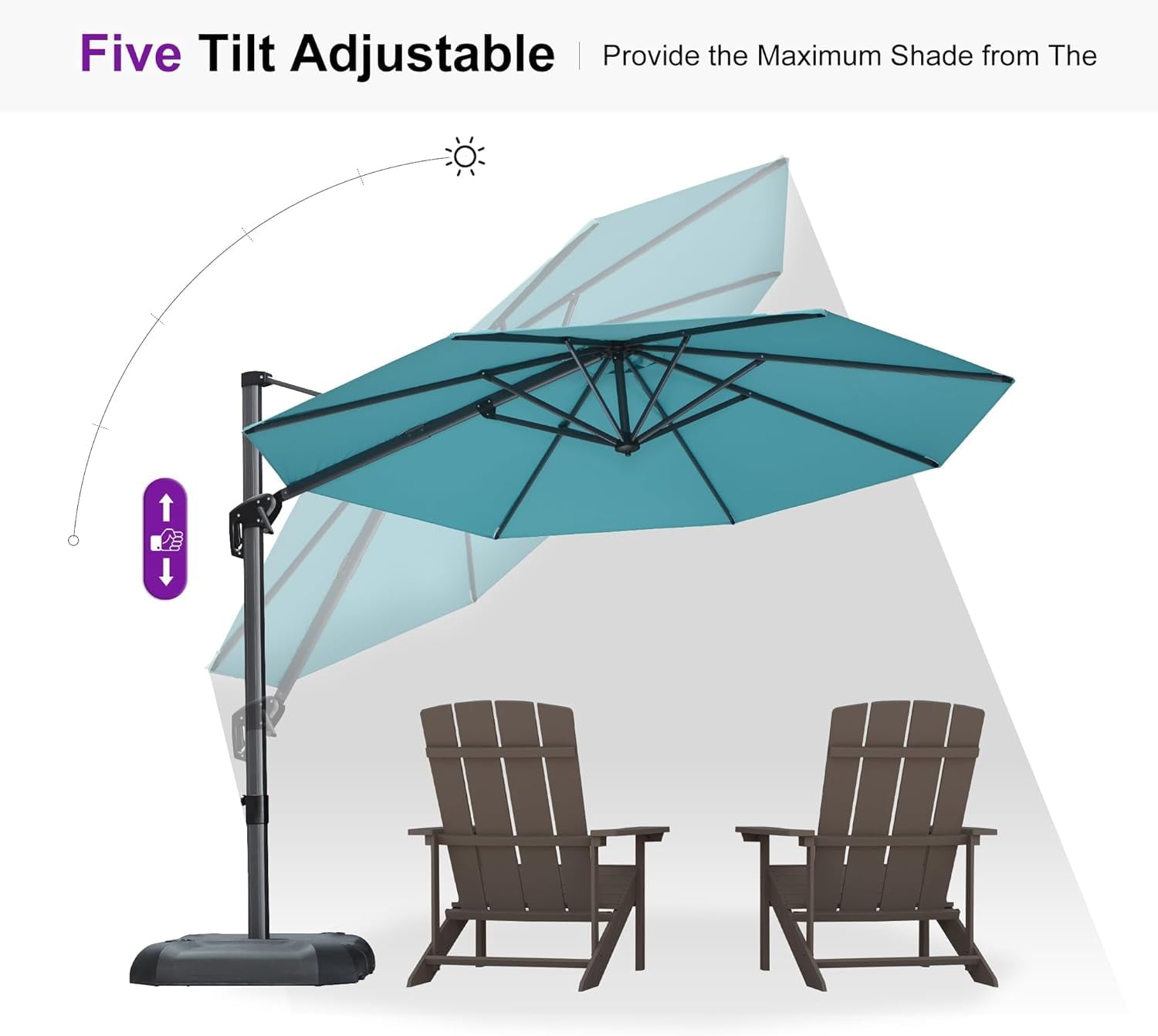 PURPLE LEAF 9x11.5 Ft Cantilever Umbrella Rectangle Outdoor Patio Umbrella Large Offset Hanging Umbrella Aluminum Umbrella with 360°Rotation Adjustable Garden Pool Umbrella,Turquoise Blue
