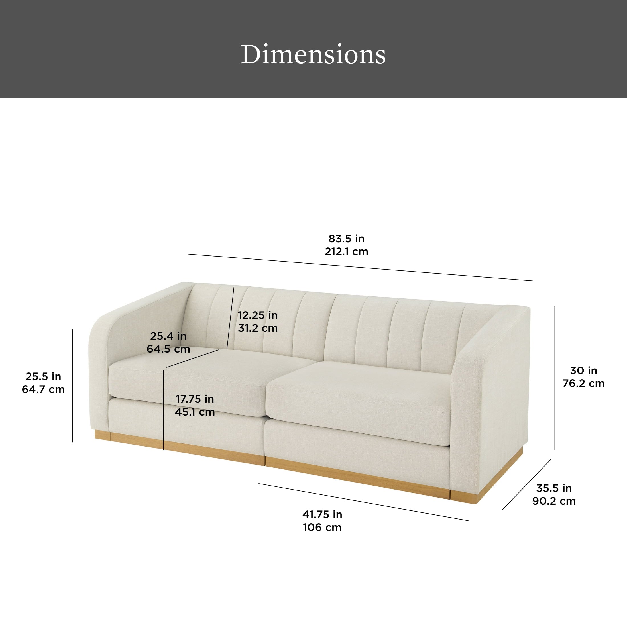Better Homes & Gardens Lillian Channel Tufted Sofa 83.5 Cream Linen