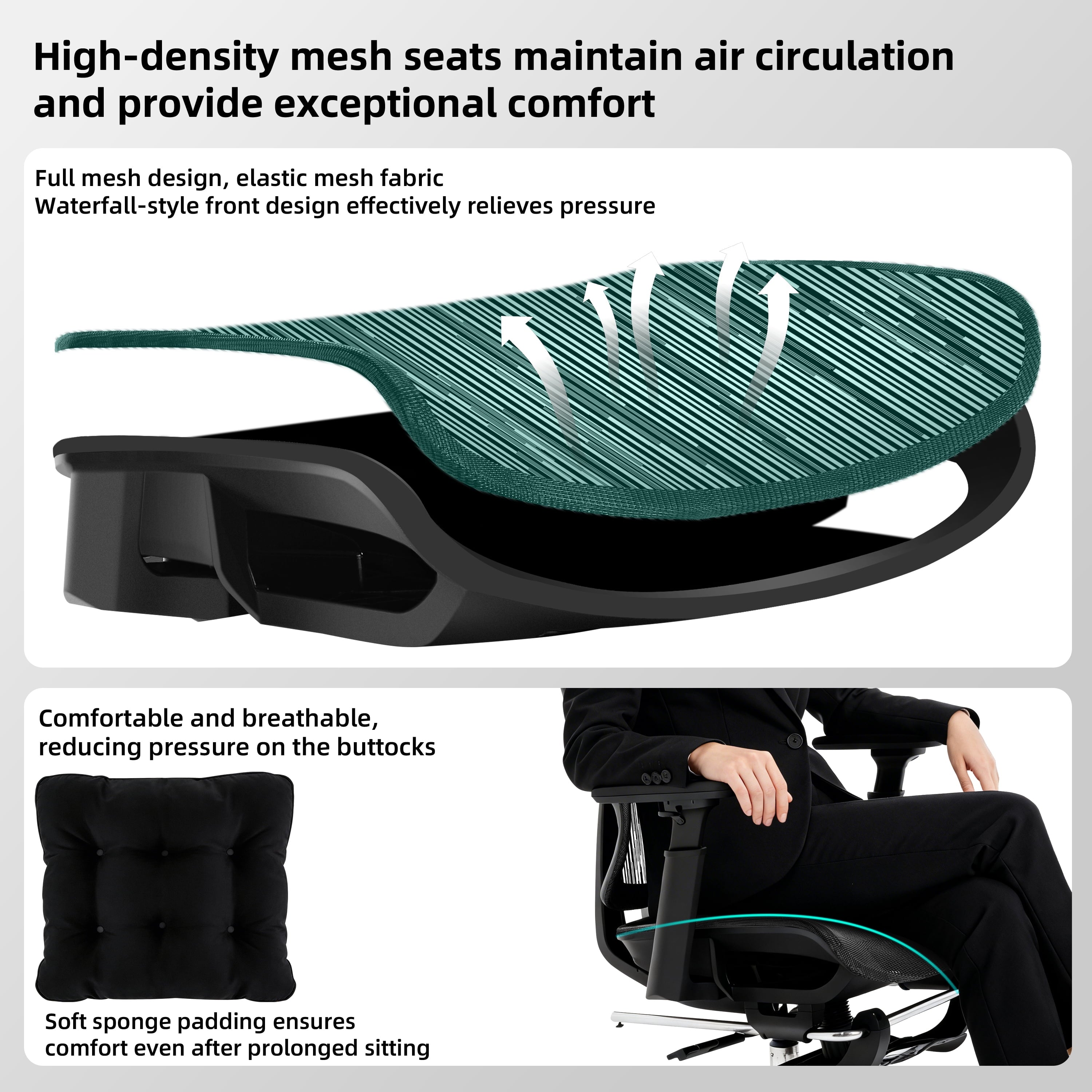 Nexthro Ergonomic Office Chair Mesh Chair with High Back Adjustable Headrest, Lumbar Support, 3D Armrest & Footrest, Swivel Computer Desk Chair(Black)