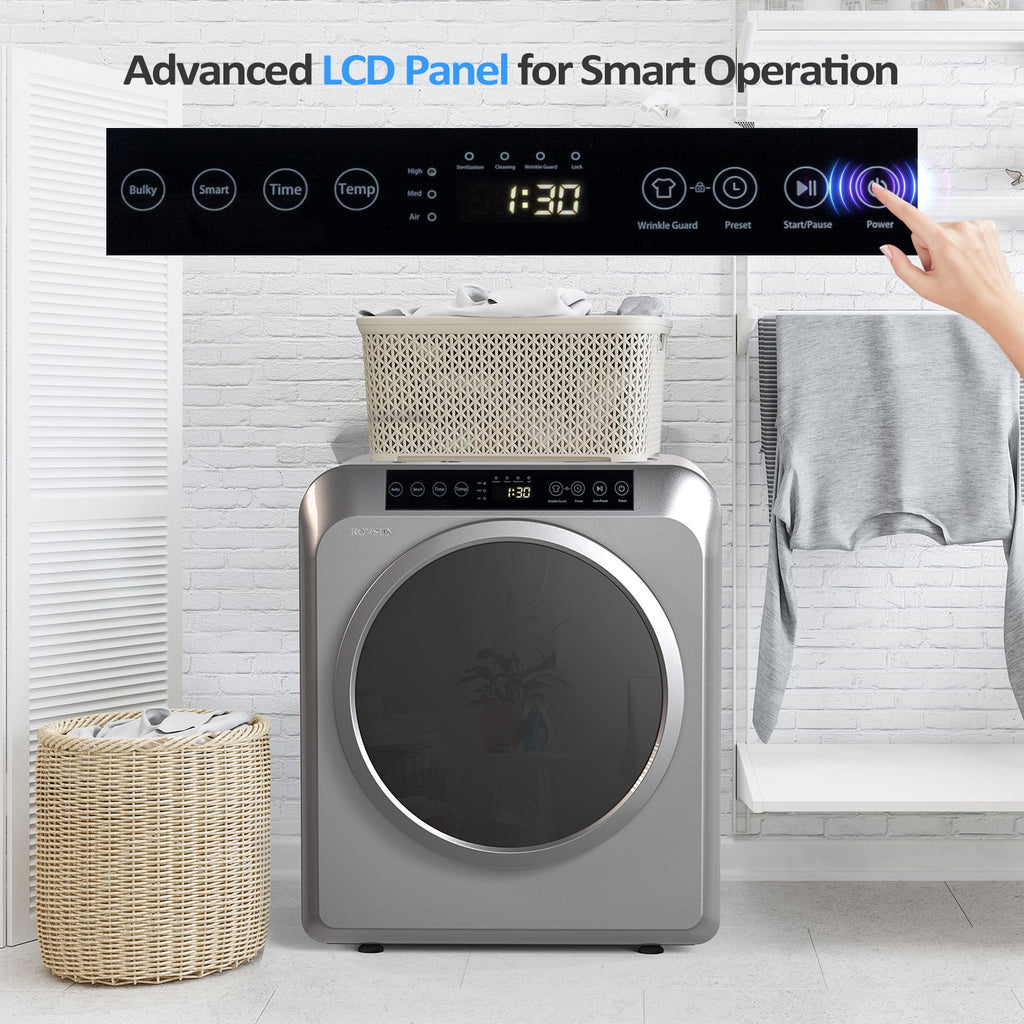 VINGLI 13.2LB Portable Clothes Dryer, 3.5 Cu.Ft Front Load Laundry Electric Tumble Dryer with LCD Touch Screen, UV Disinfection for Apartment, Home, Dorm-110V, Luxury Grey