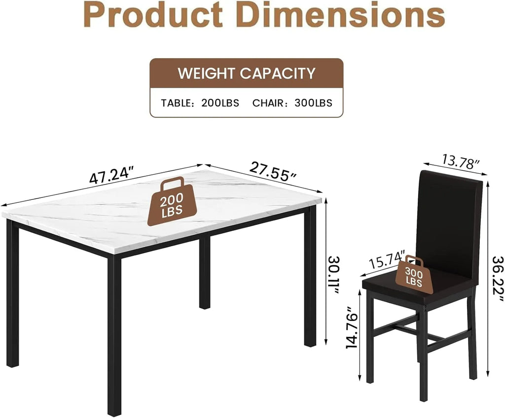 MOOSENG Dining Table Set for 4, Faux Marble Kitchen Table and Chairs Set of 4, 5-Piece Dining Room Set with PU Leather Upholstered Chairs for Small Space, Gray
