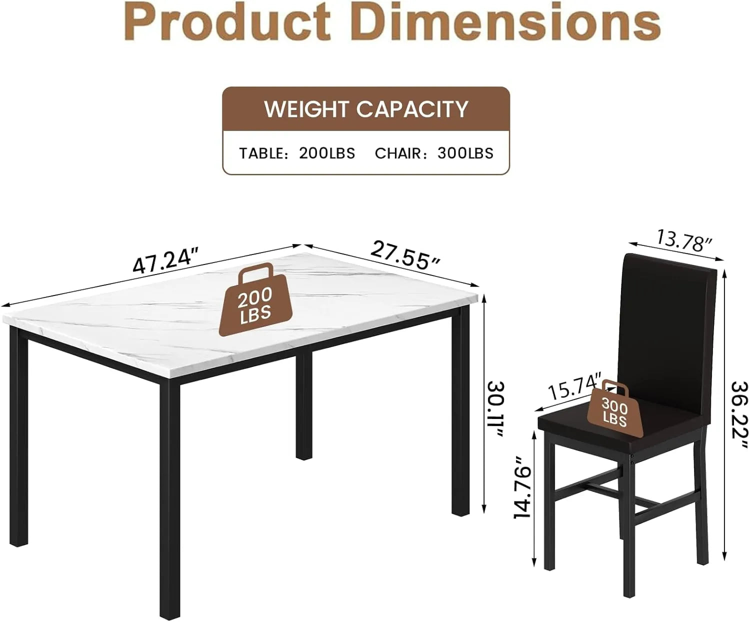 MOOSENG Dining Table Set for 4, Faux Marble Kitchen Table and Chairs Set of 4, 5-Piece Dining Room Set with PU Leather Upholstered Chairs for Small Space, Gray