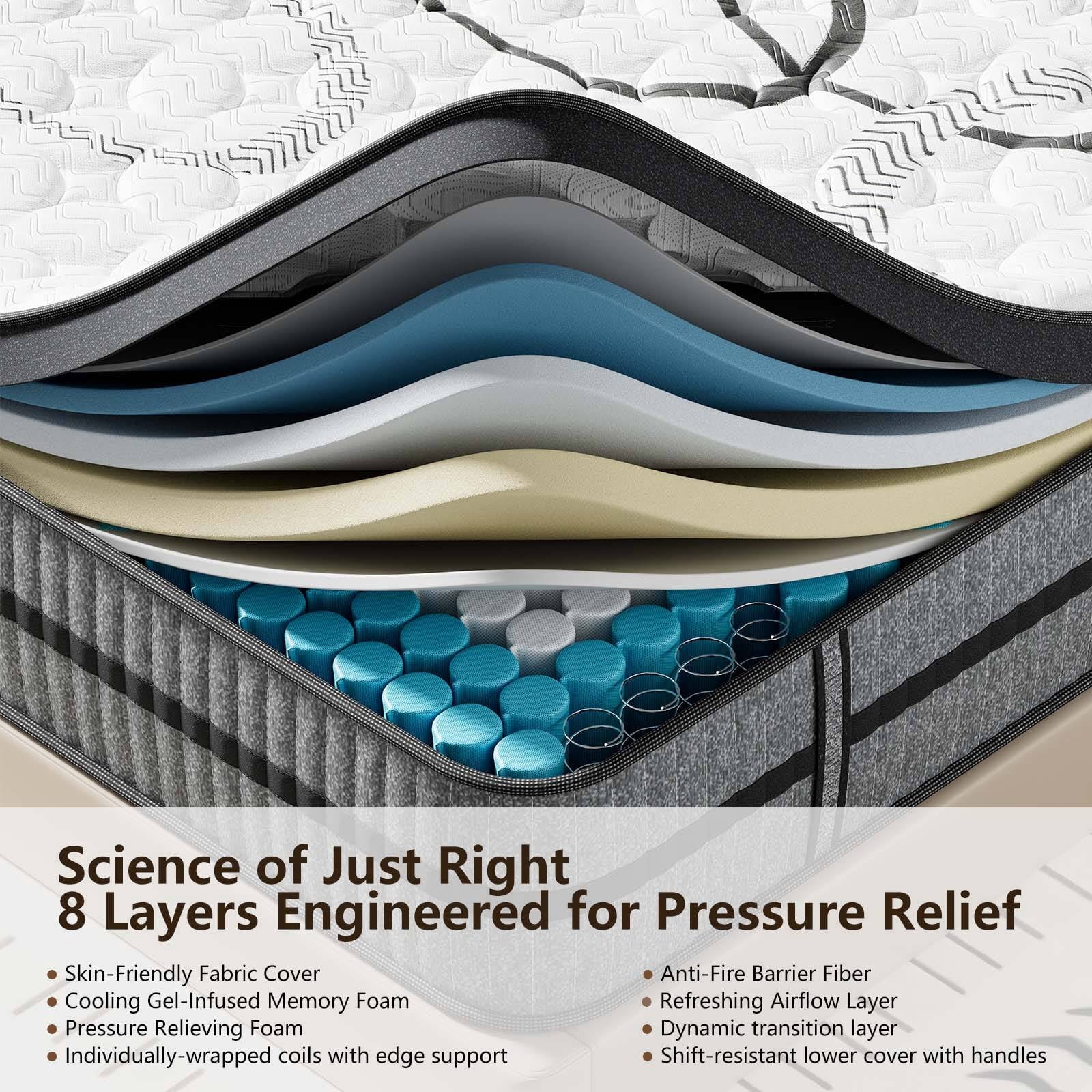 Kizreo Firm Queen Mattress, Hybrid Mattress with Gel Memory Foam and Individual Pocket Spring, OEKO-TEX and CertiPUR-US Certified, Cool Sleep, Pressure Relief, 12 in a Box
