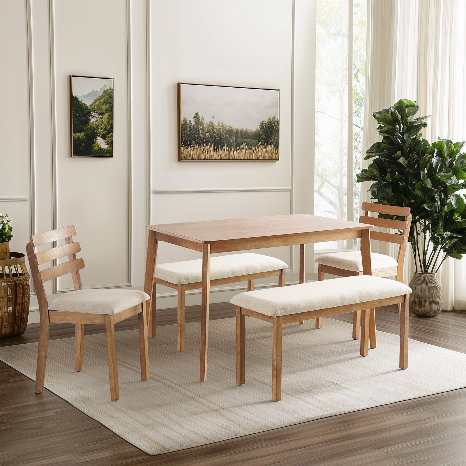 KithKasa Rectangular Dining Table Set for 4 , Kitchen Table and Chairs for 4, 5 Piece Space Saving Wood Kitchen & Dining Room Tables Set Furniture