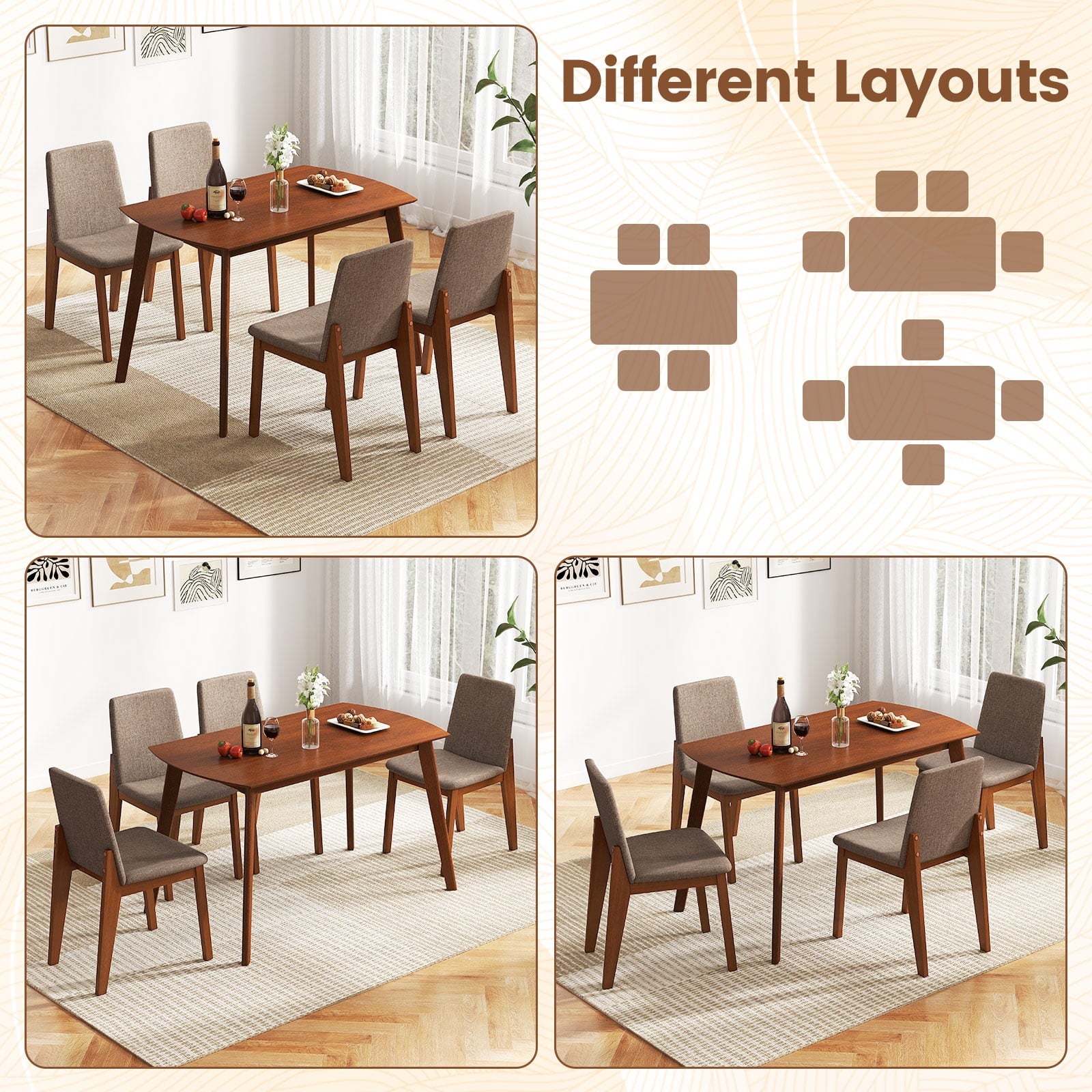 Costway 5-Piece Dining Table Set for 4,Rectangular Kitchen Table withLinen Fabric Chairs