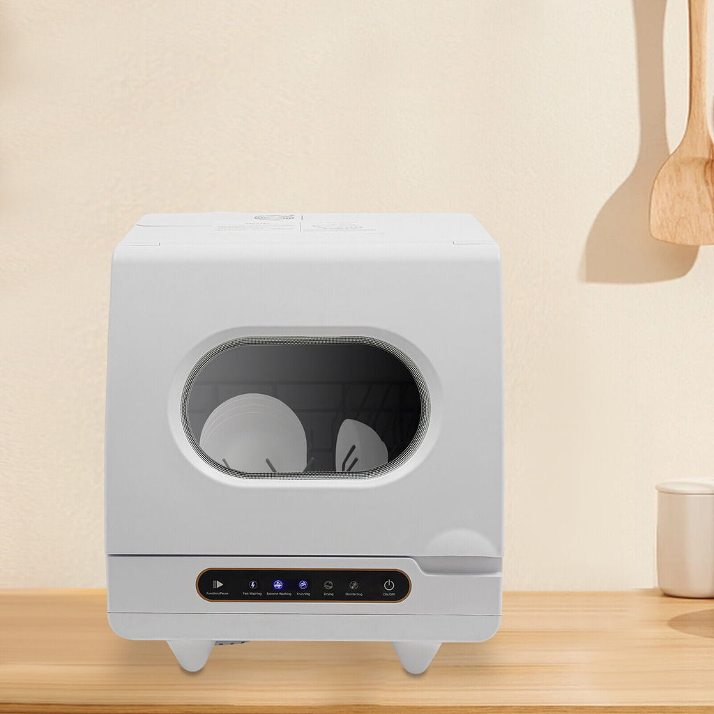 1200W Portable White Countertop Dishwasher Compact Dishwasher 5 Washing Programs