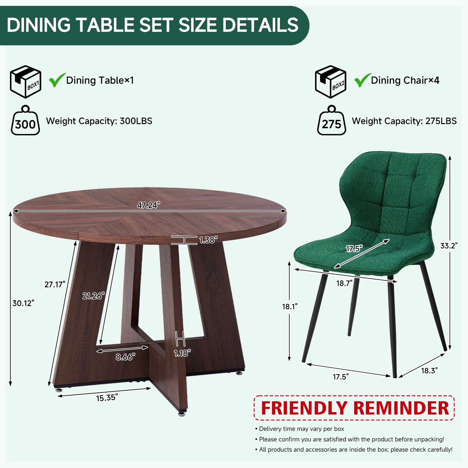 47 Round Dining Table Set for 4 Mid-Century Modern Kitchen Table with 4 Upholstered Chairs Kitchen Coffee Set Dining Table and Chairs for Living Room(Natural Table with 4 Beige Chairs)