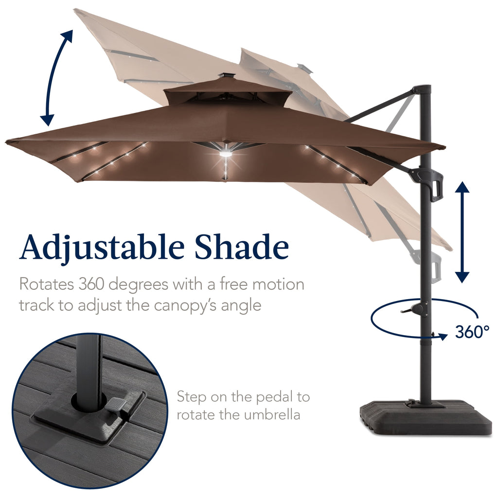 Best Choice Products 12x12ft 2-Tier Square Outdoor Solar LED Cantilever Umbrella w/ 360-Rotating Base   Gray