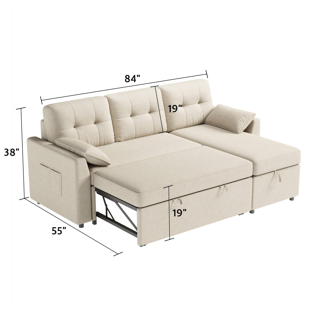 VANACC Sectional Sofa Bed with Storage and Soft Seat ,Reversible Pull Out Couch for Living Room,Gray