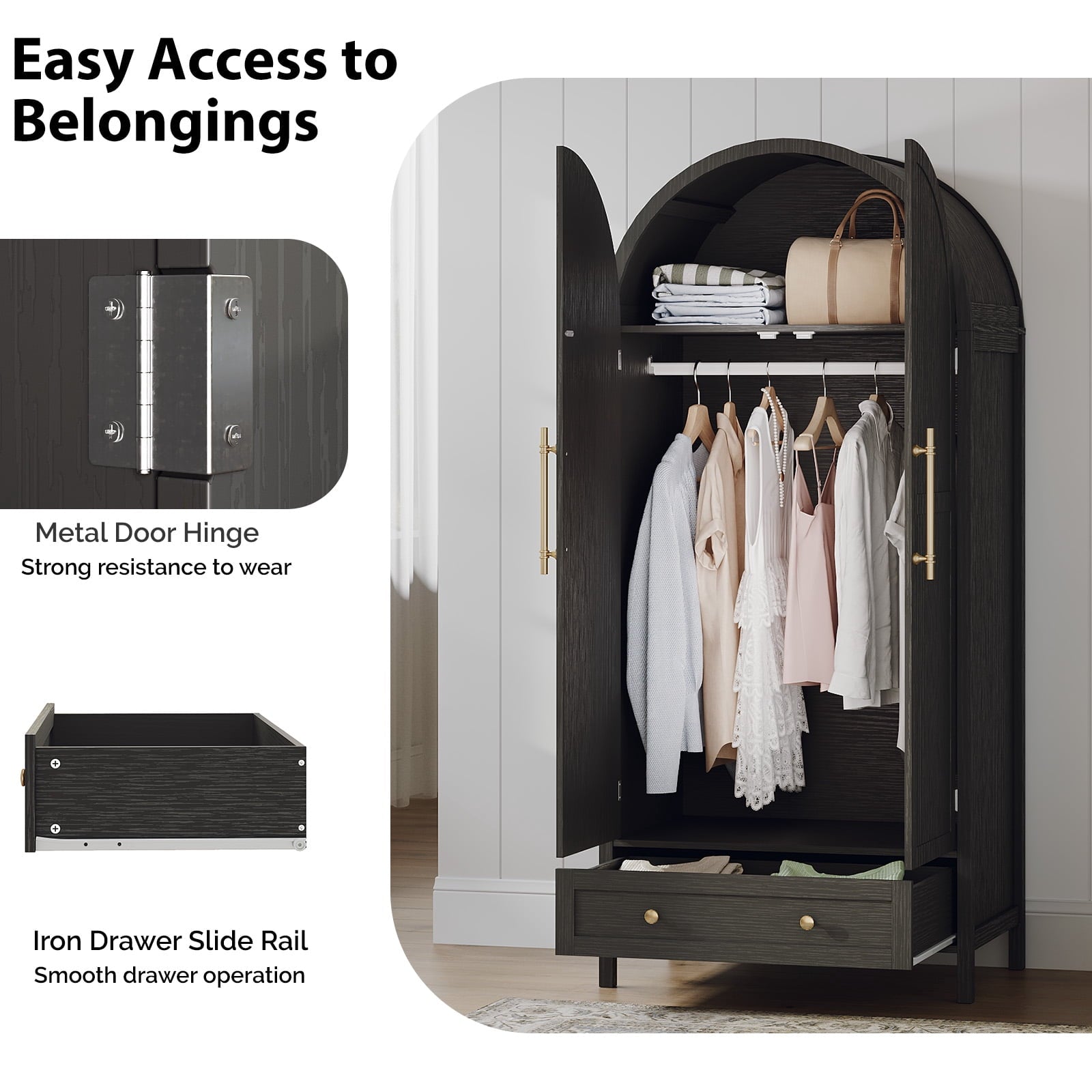 Ktaxon Wardrobe Armoire Closet with Hanging Rod, Modern Drawer & Shelf – Elegant White Finish Closet, Farmhouse to Mid-Century Style