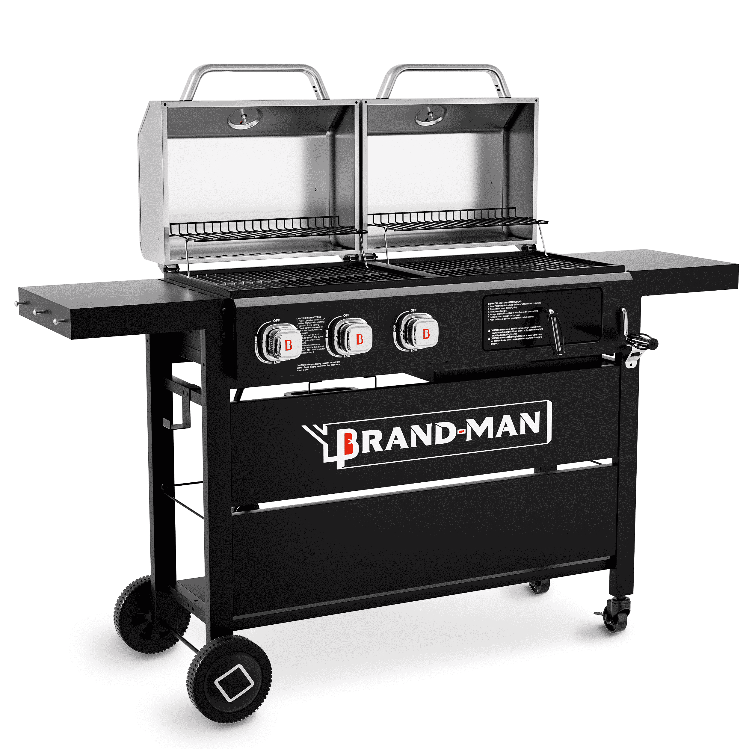 Brand Man Propane 6-Burner Combo Gas Grill with Flat Top Griddle, Heavy Duty 2-in-1 BBQ with Stainless Steel Lids for Outdoor Barbecue