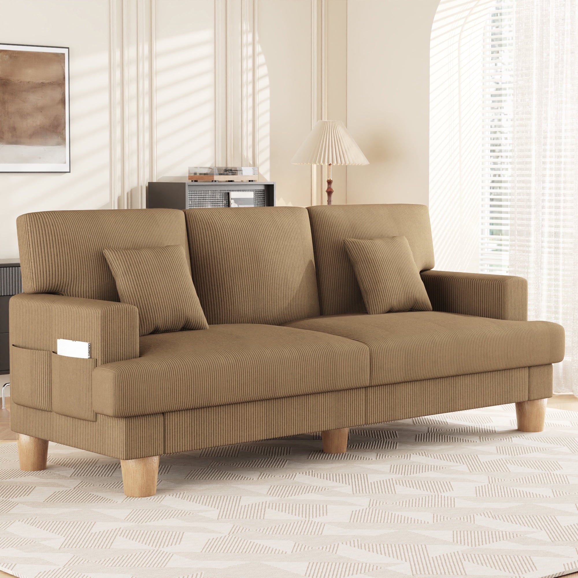 AAQZ 87 Corduroy Sofa Couch for Living Room, 3 Seater Deep Seat Comfy Couch in a Box, 2 Cushions, 2 Pillows Tool-Free Setup,Gray