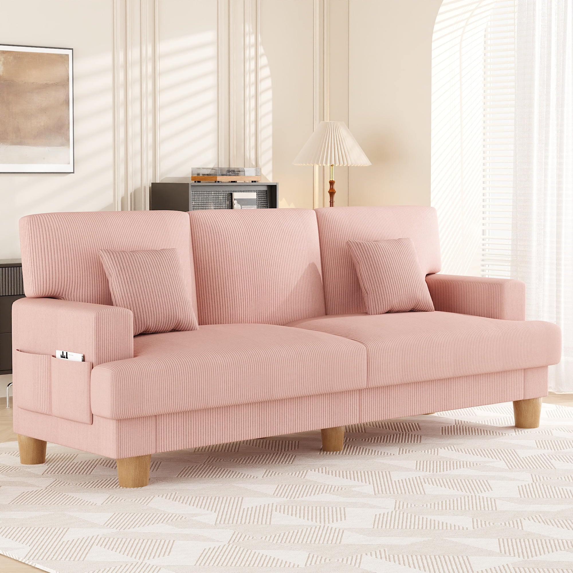 AAQZ 87 Corduroy Sofa Couch for Living Room, 3 Seater Deep Seat Comfy Couch in a Box, 2 Cushions, 2 Pillows Tool-Free Setup,Gray