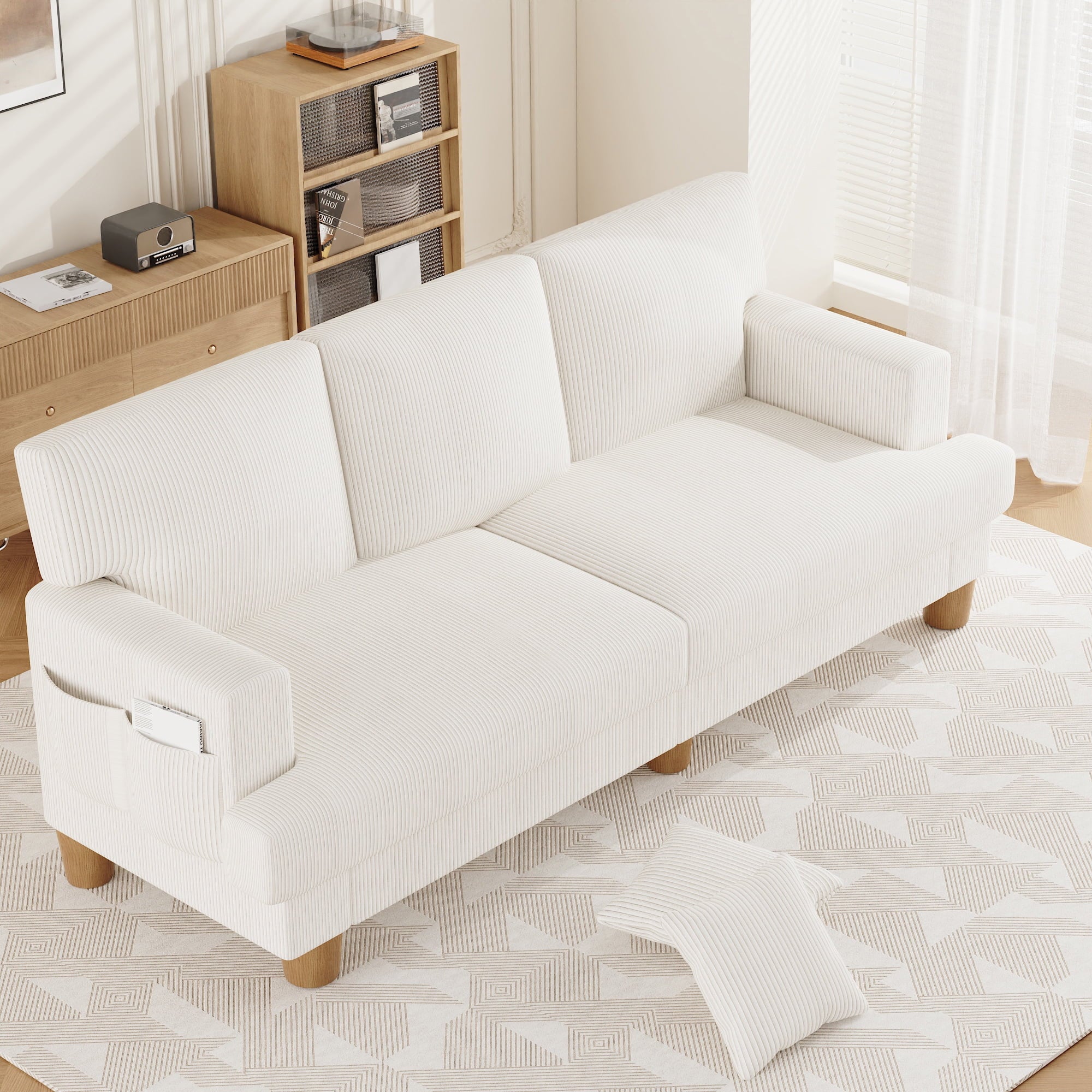 AAQZ 87 Corduroy Sofa Couch for Living Room, 3 Seater Deep Seat Comfy Couch in a Box, 2 Cushions, 2 Pillows Tool-Free Setup,Gray