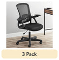 (3 pack) Mainstays Ergonomic Mesh Back Office Chair with Flip Up Arms for Adults, Black Fabric, 275lb