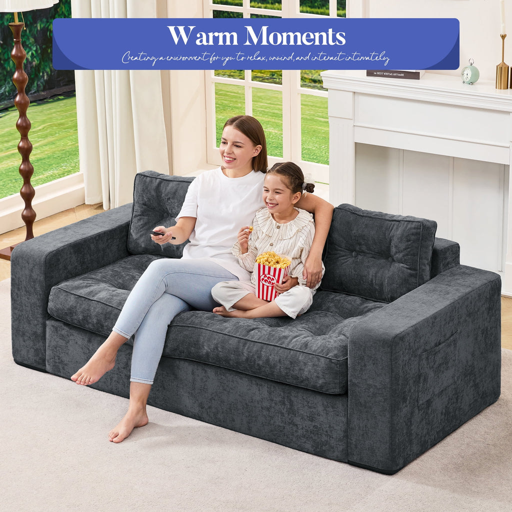 Hobestluk 3-Seater Sofa Boneless Couch with Tufted Button Design 2 in 1 Comfy Cloud Couch Oversized Sofa for Living Room Bedroom Apartment or Office (Grey, 3 Seater)