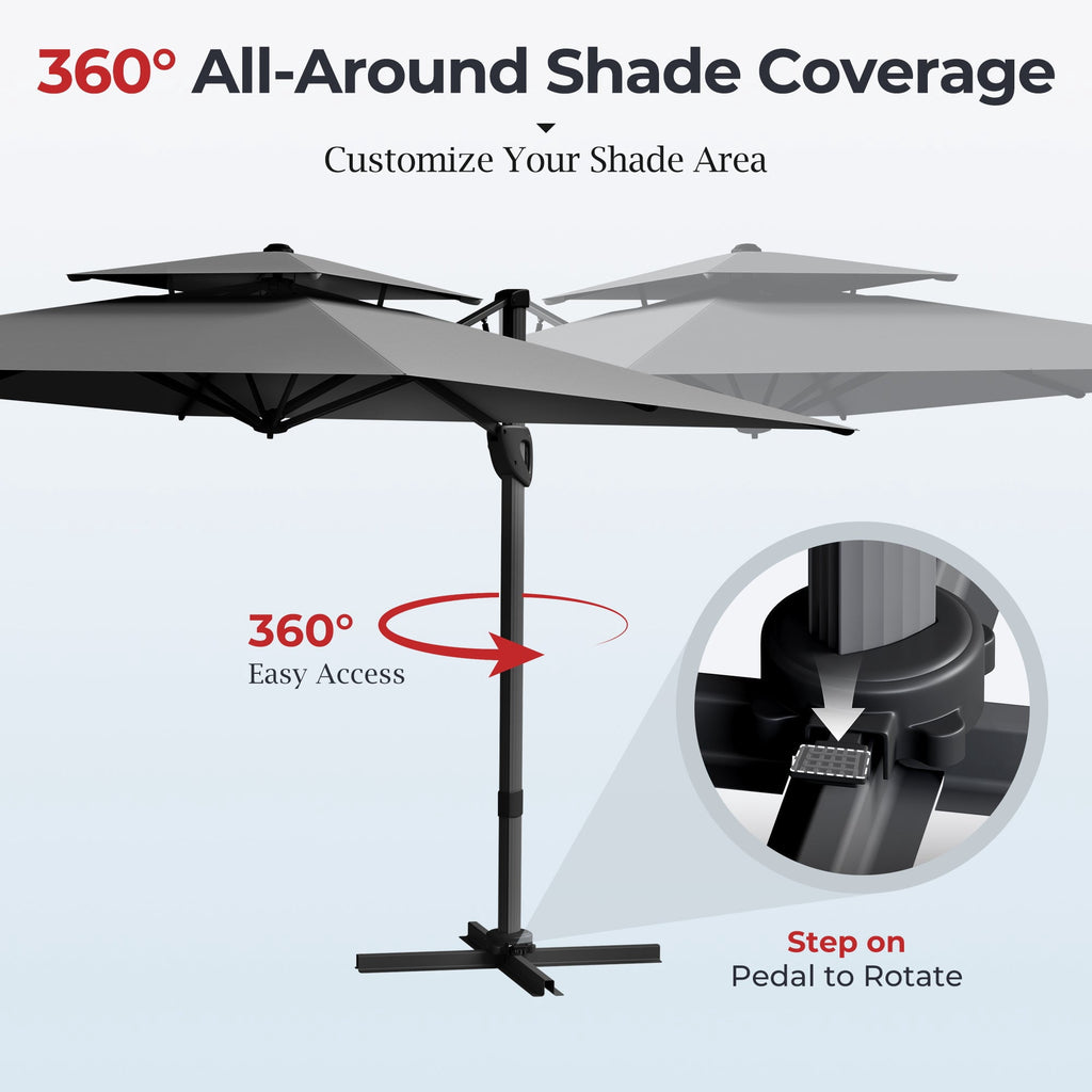 Alpha Joy 12x9ft Outdoor Patio Umbrella Large Rectangle Offset Cantilever Double Umbrella with 360°Rotation, Beige