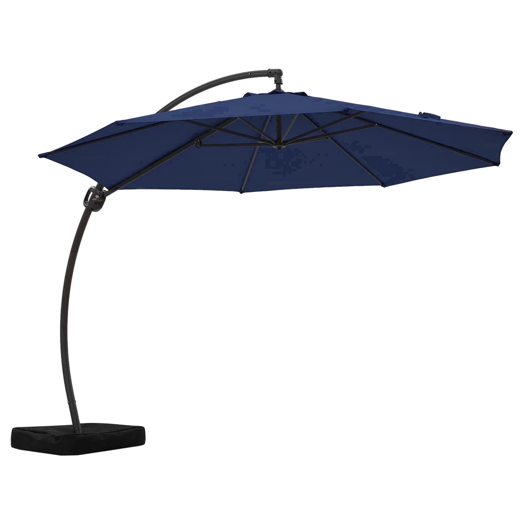 FUNDAZE 11ft Market Patio Umbrella with Base, Curved Cantilever Hanging Sun Shade with Crank & Tilt for Garden, Deck, Poolside,Beige