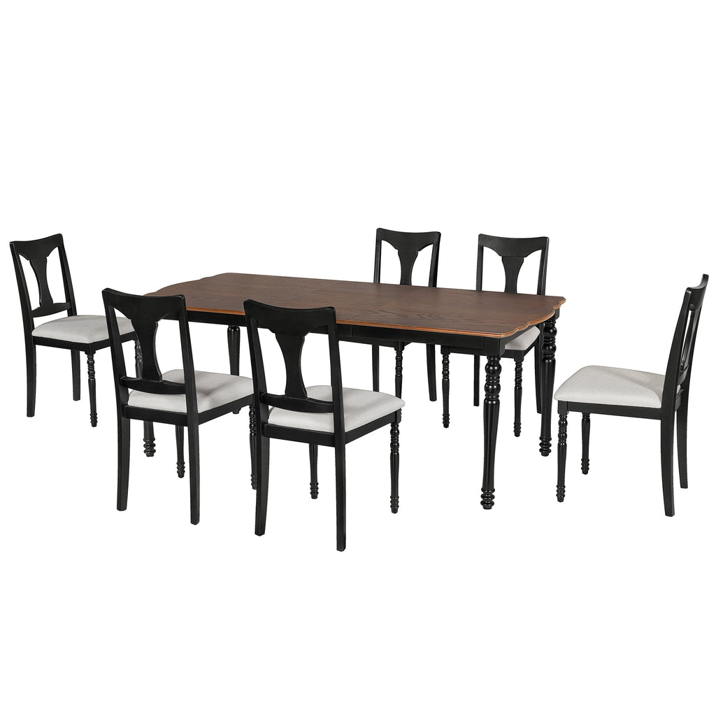 Harper & Bright Designs 7 Pieces Retro Dining Set for 6, Wood Rectangular Table with Designed Trestle Base and 6 Upholstered Chairs for Dining Room and Kitchen, Grey
