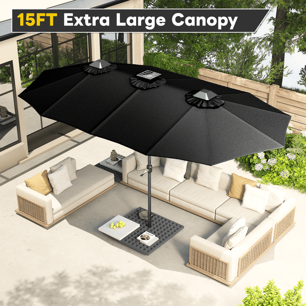 AECOJOY 10x10ft Outdoor Cantilever Patio Umbrella with Base, 360° Tilt & Rotate, Beige