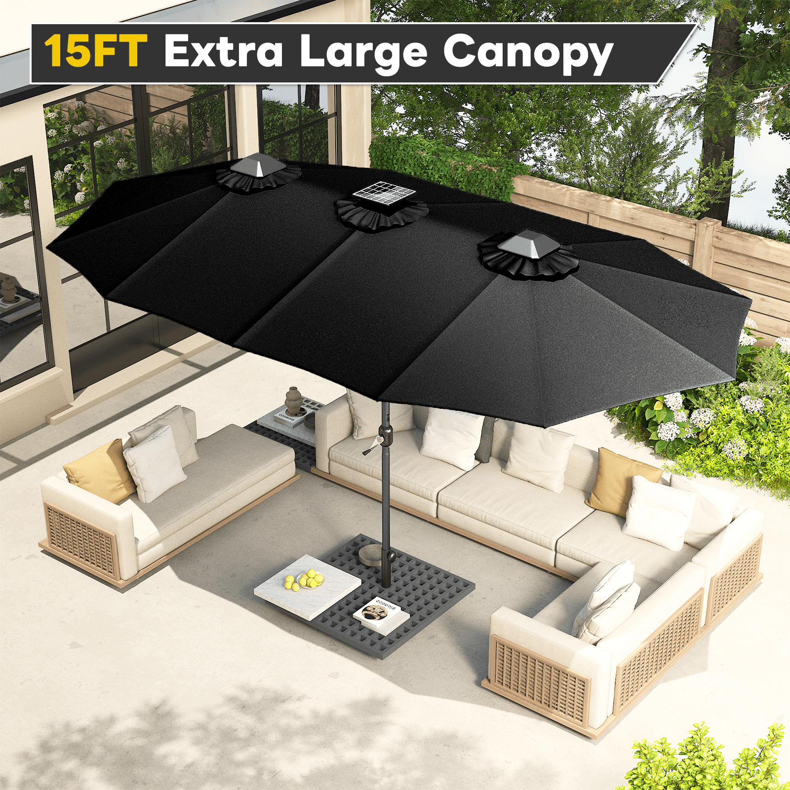 AECOJOY 10x10ft Outdoor Cantilever Patio Umbrella with Base, 360° Tilt & Rotate, Beige