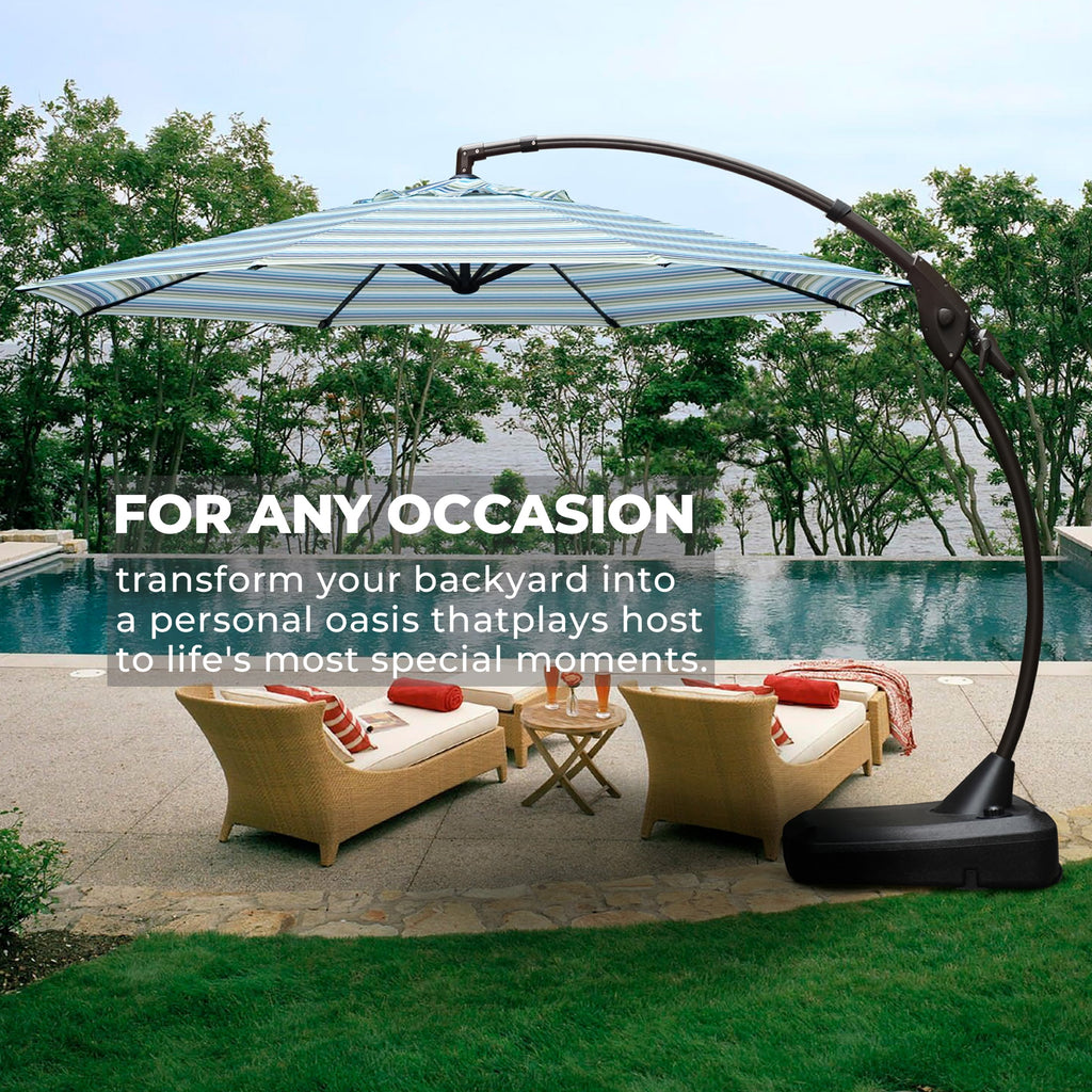 GRANDPATIO 12 Ft Outdoor Umbrella with Base, Large Aluminum Cantilever Offset Umbrella for Patio Pool, Black & White