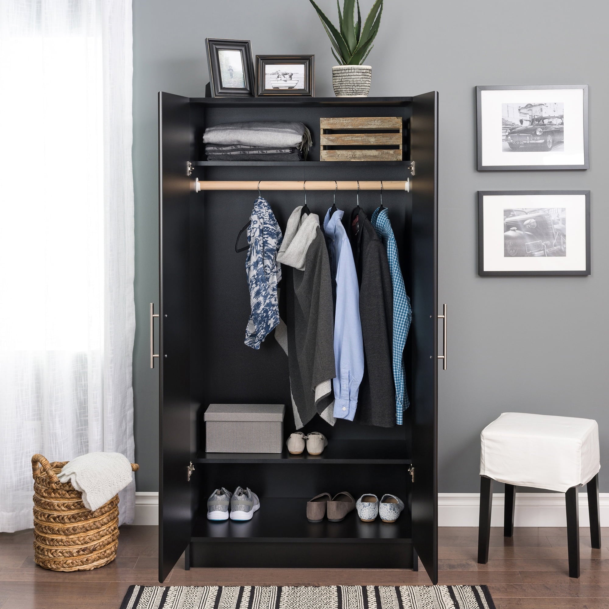 Prepac Armoir, Elite 32W x 35H x 20D White Wardrobe Closet & Cabinet - Functional Clothes Storage with Hanging Rail, Armoire Wardrobe - WEW-3264