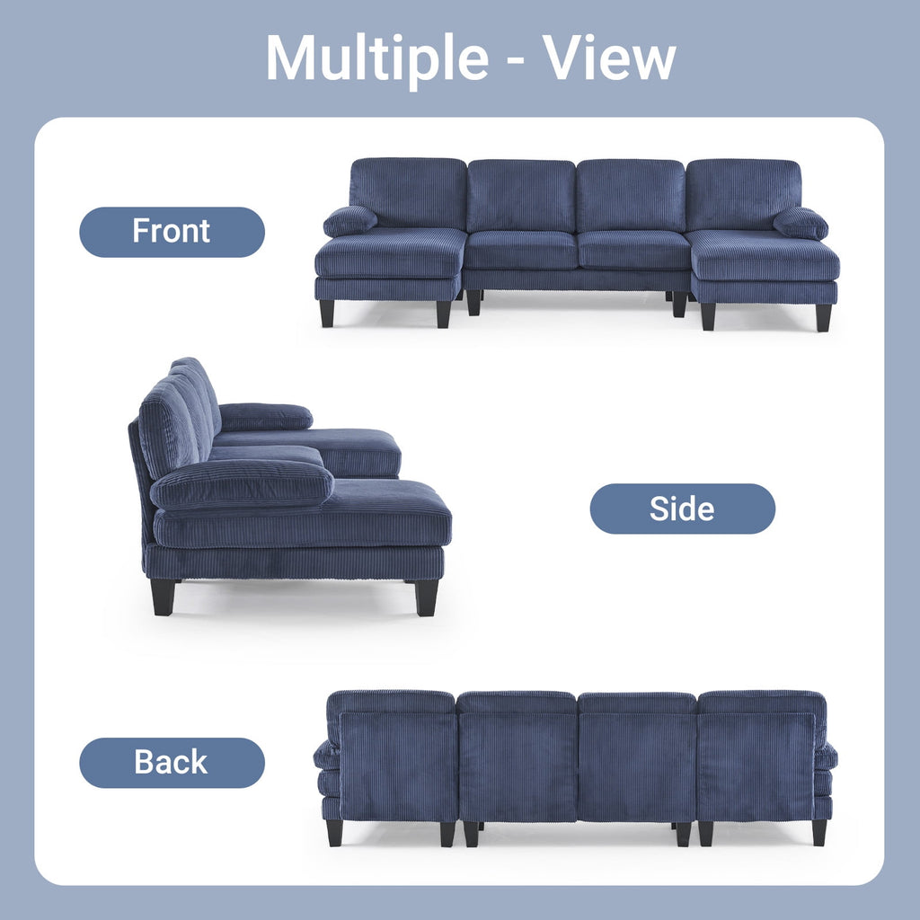 Ktaxon U-Shaped Sectional Sofa, 111  Chenille Couch, 4 Seat Lounge Sleeper with Double Chaise for Living Room Black