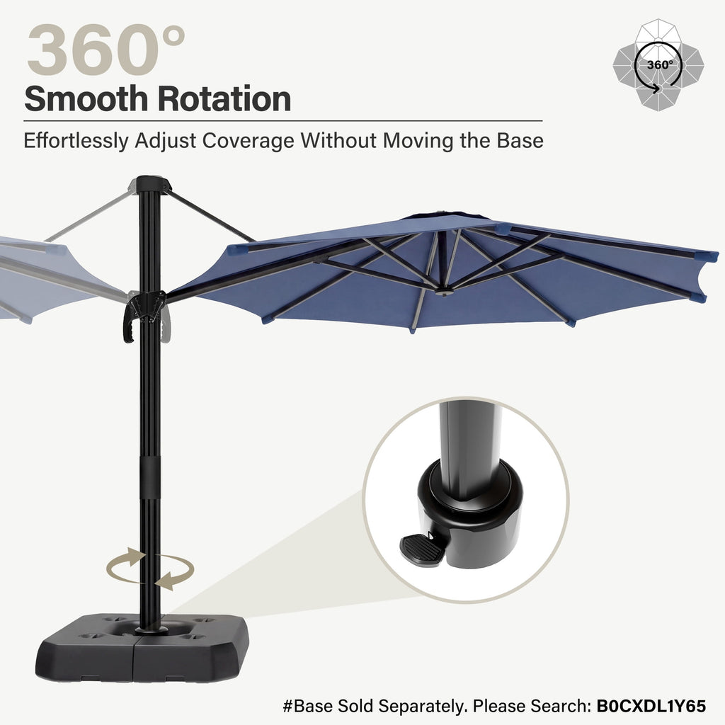 LAUSAINT HOME 10 Feet Patio Umbrella, Outdoor Large Cantilever Round Windproof Patio Offset Umbrella with 360° Rotation for Backyard, Gray