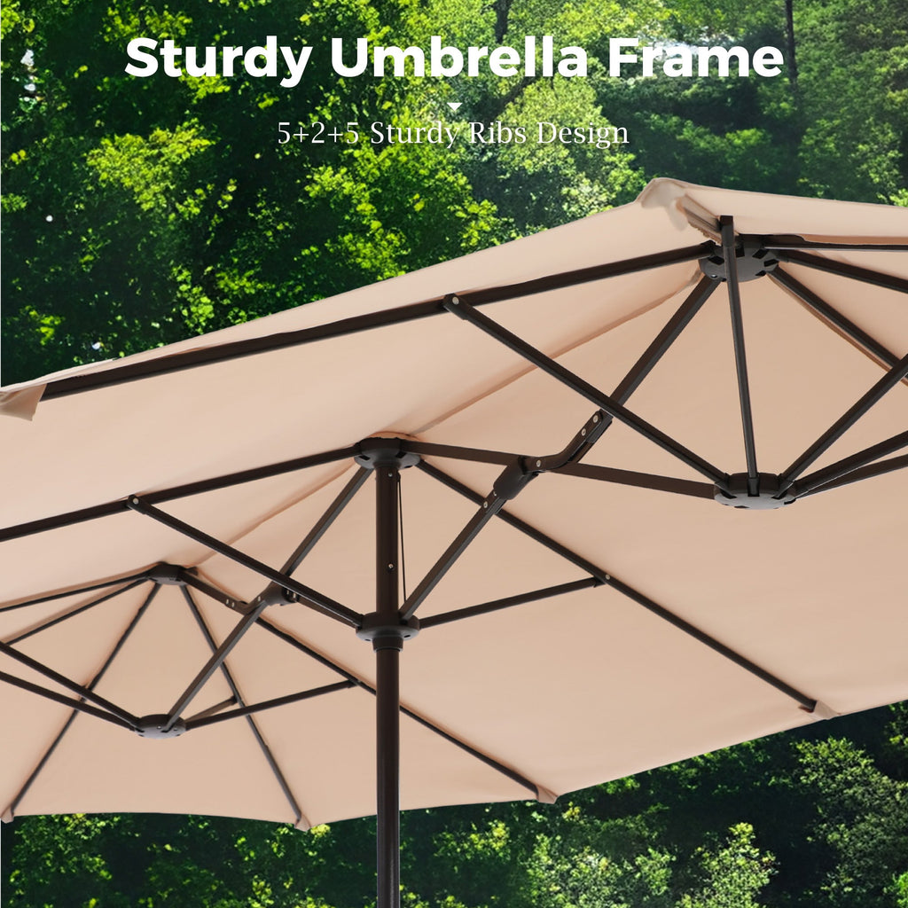 Alpha Joy 15ft Outdoor Patio Umbrella Extra-Large Double-Sided Garden Umbrella with Crank Handle and Base - Smoky Gray