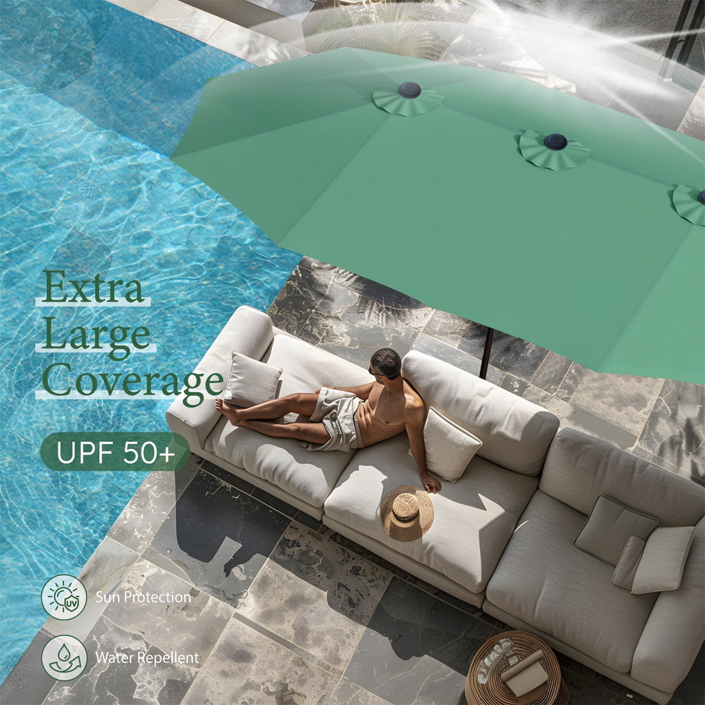 SUMMIT LIVING 15 ft Large Patio Umbrella with Base (Included) Double-Sided Rectangular Outdoor Deck Umbrella for Outside - Beige