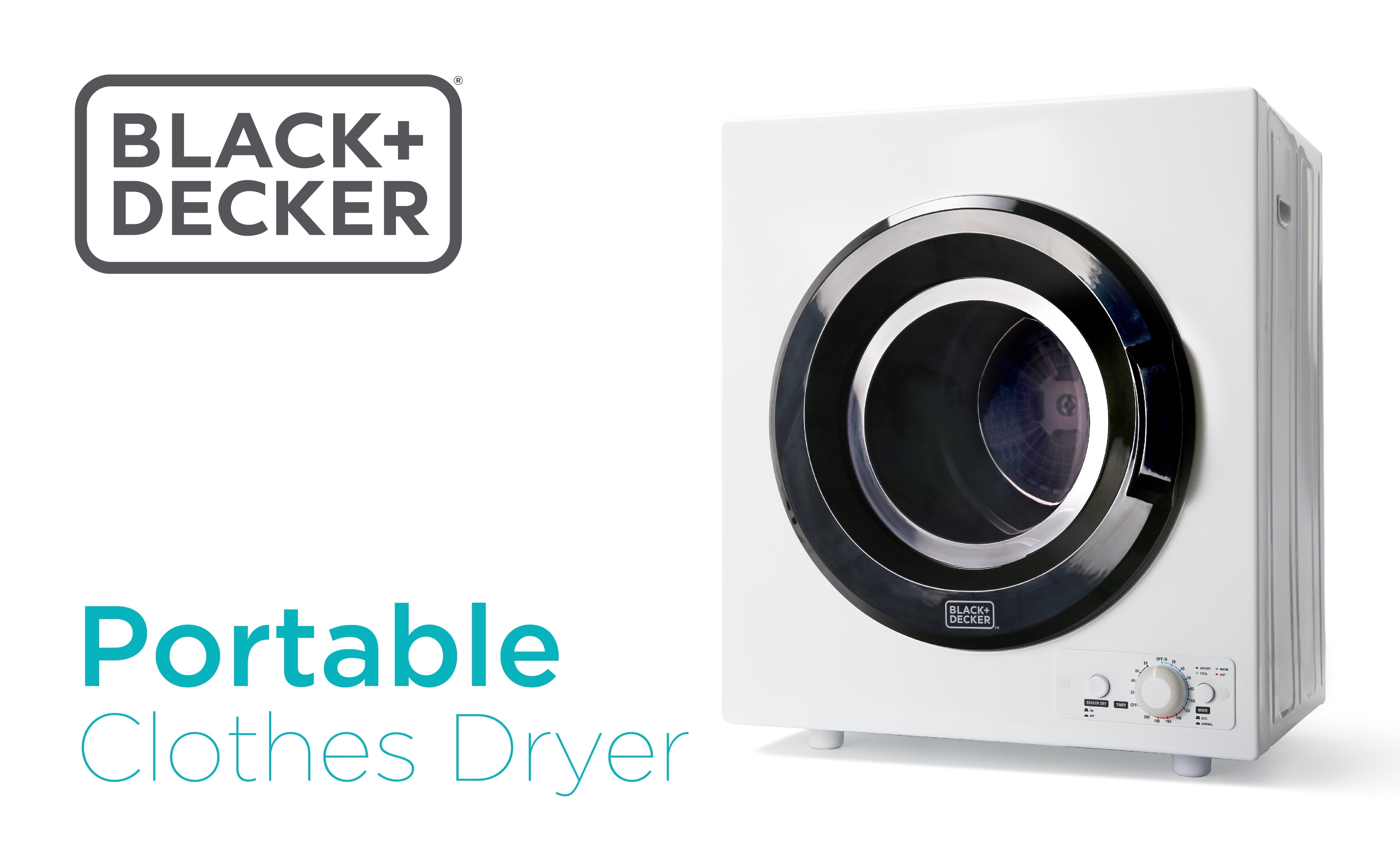 BLACK+DECKER BCED26 Compact Dryer for Standard Wall Outlet, Small, 5 Modes, Load Volume 8.8 lbs., White