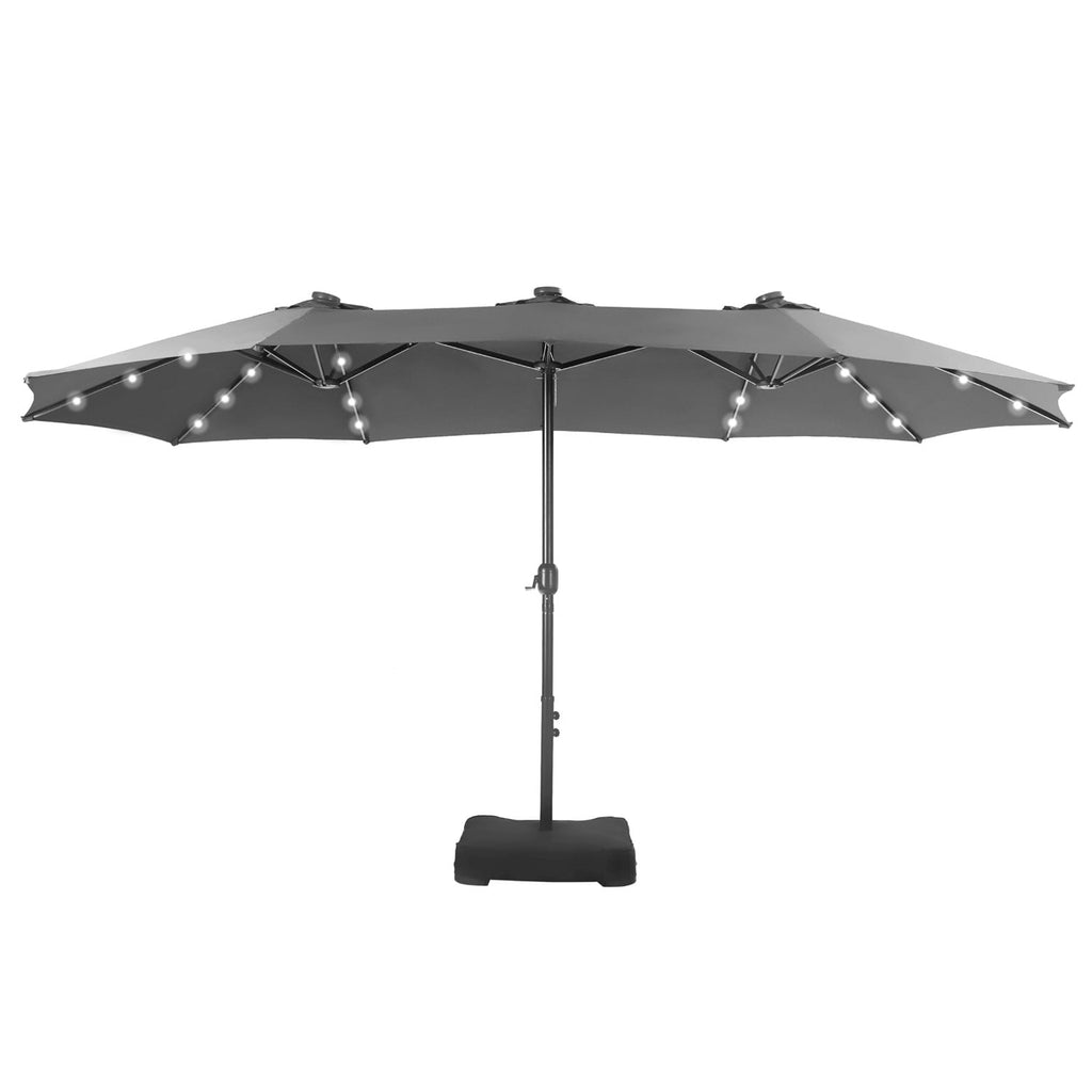 SUMMIT LIVING 15 FT Double-Sided Solar Patio Umbrella with Base Large Outdoor Umbrella with LED Solar Lights - Haze Blue