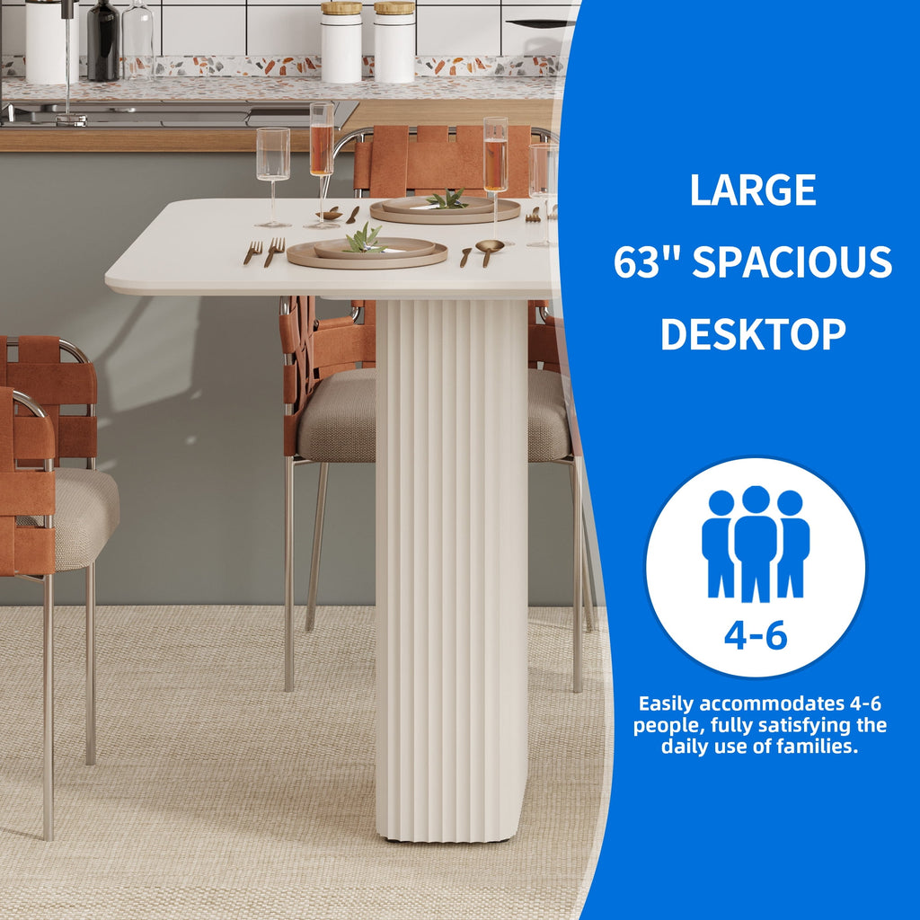 Dextrus 63  Modern Dining Table with Curved Wave Legs, Cream White Rectangular Kitchen Table for 4-6 Person, Dining Room Table for Gathering, Kitchen, Dining Living Room