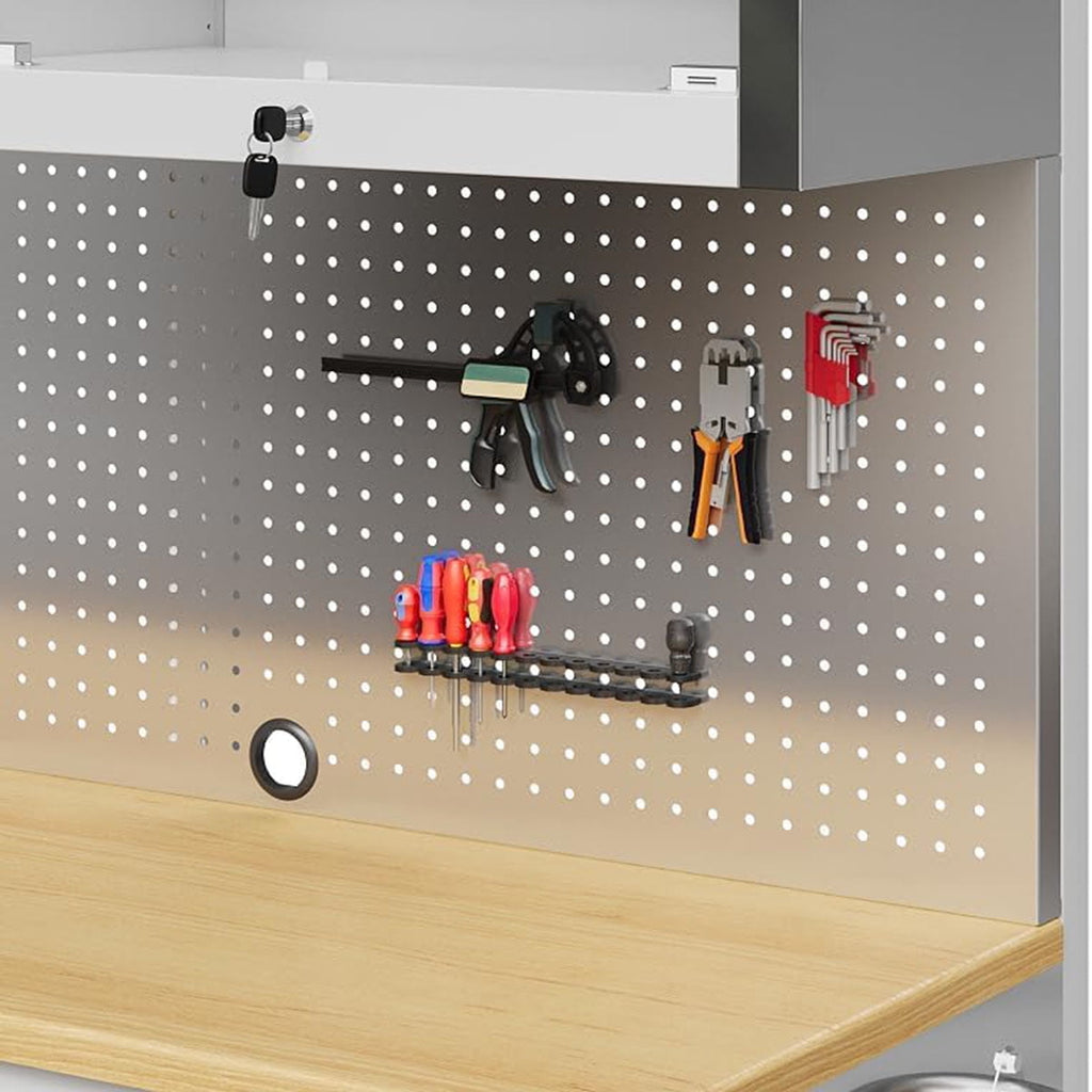 Danolapsi 72 Inch Rolling Tool Cabinet, Heavy-Duty Garage Workbench with 15 Drawers & 3 Cabinets, Steel Frame Workshop Table for Mechanics, Garage Organization, Large Tool Bench Storage with Pegboard