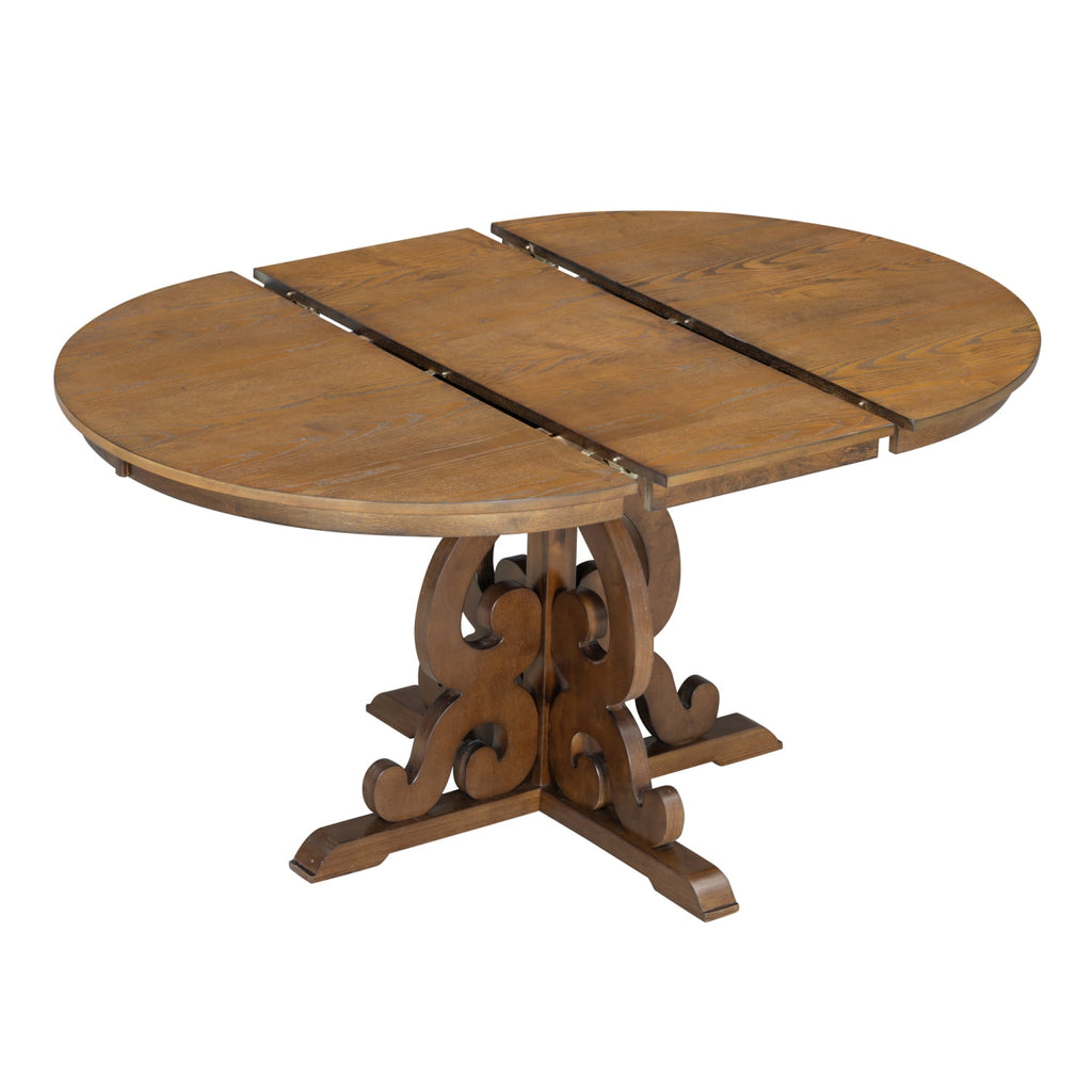 Harper & Bright Designs Farmhouse 5 Piece Kitchen Dining Table Set for 4, Solid Wood Extendable Round Dining Table Set and 4 Upholstered Chairs, Retro Dining Set for Kitchen, Natural Wood Wash