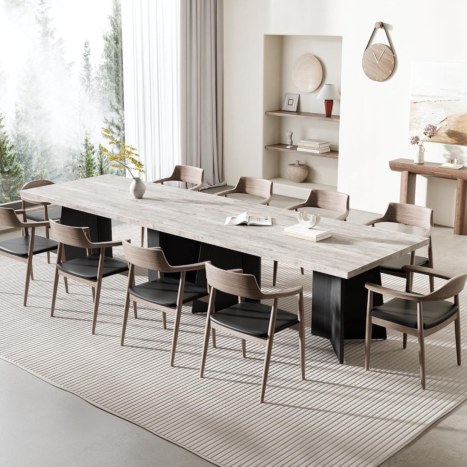 Dining Table for 6-8 People - 63 Modern Long Kitchen Table with Large Tabletop & Heavy Duty Pedestal Legs, Dinner Table for Kitchen, Conference Room, Home, Walnut