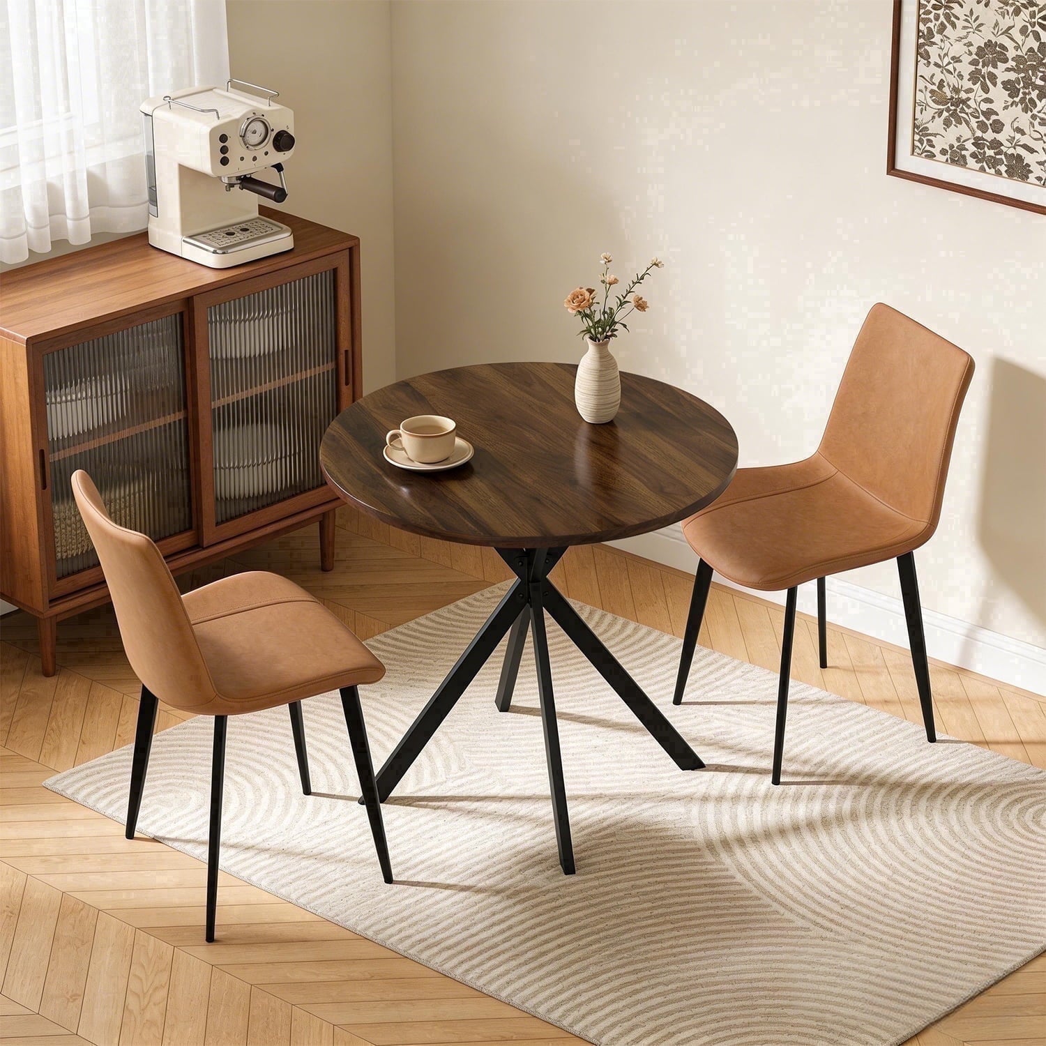 Small Round Dining Table for 2-4 People, 31.7 Modern Round Kitchen Table, Space-Saving Table for Living Dining Room, Coffee ,Apartment