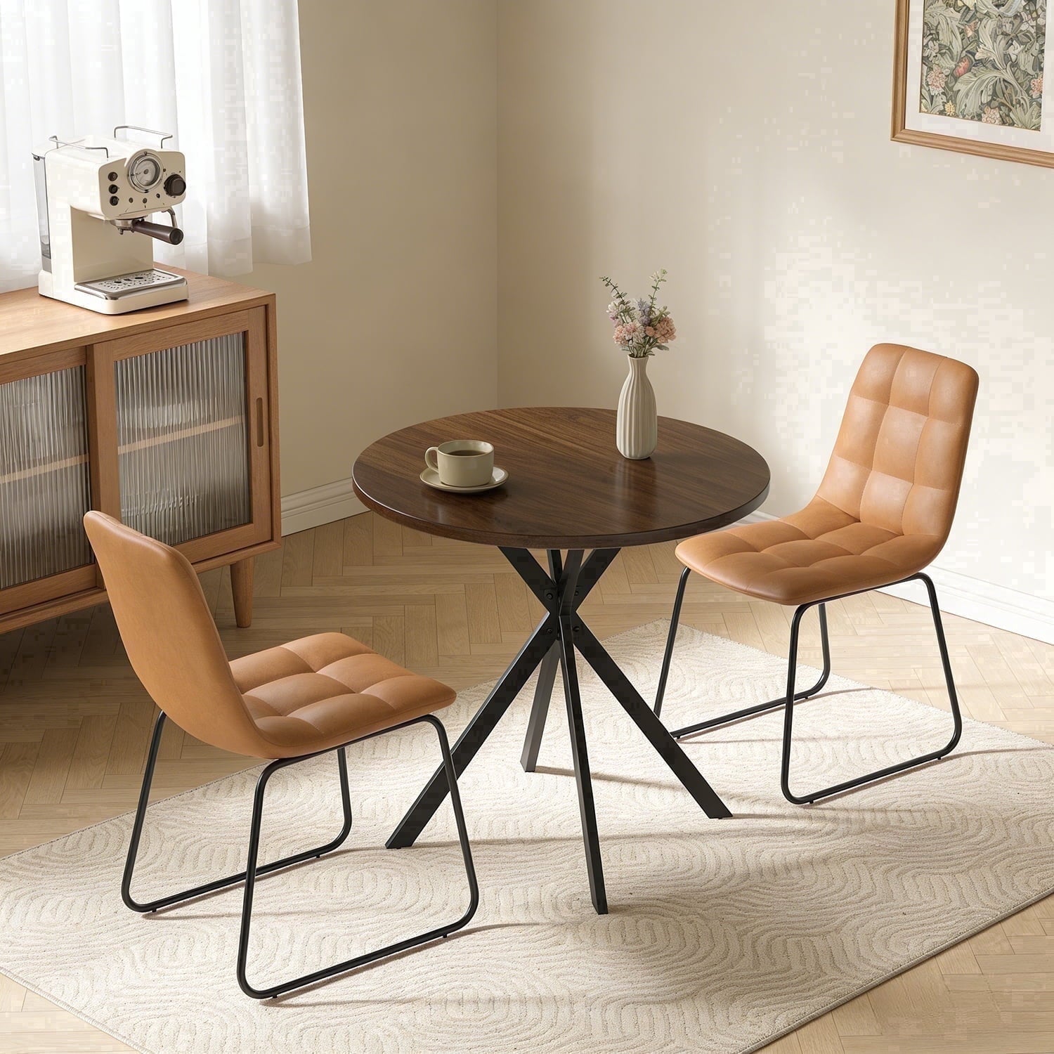 Small Round Dining Table for 2-4 People, 31.7 Modern Round Kitchen Table, Space-Saving Table for Living Dining Room, Coffee ,Apartment